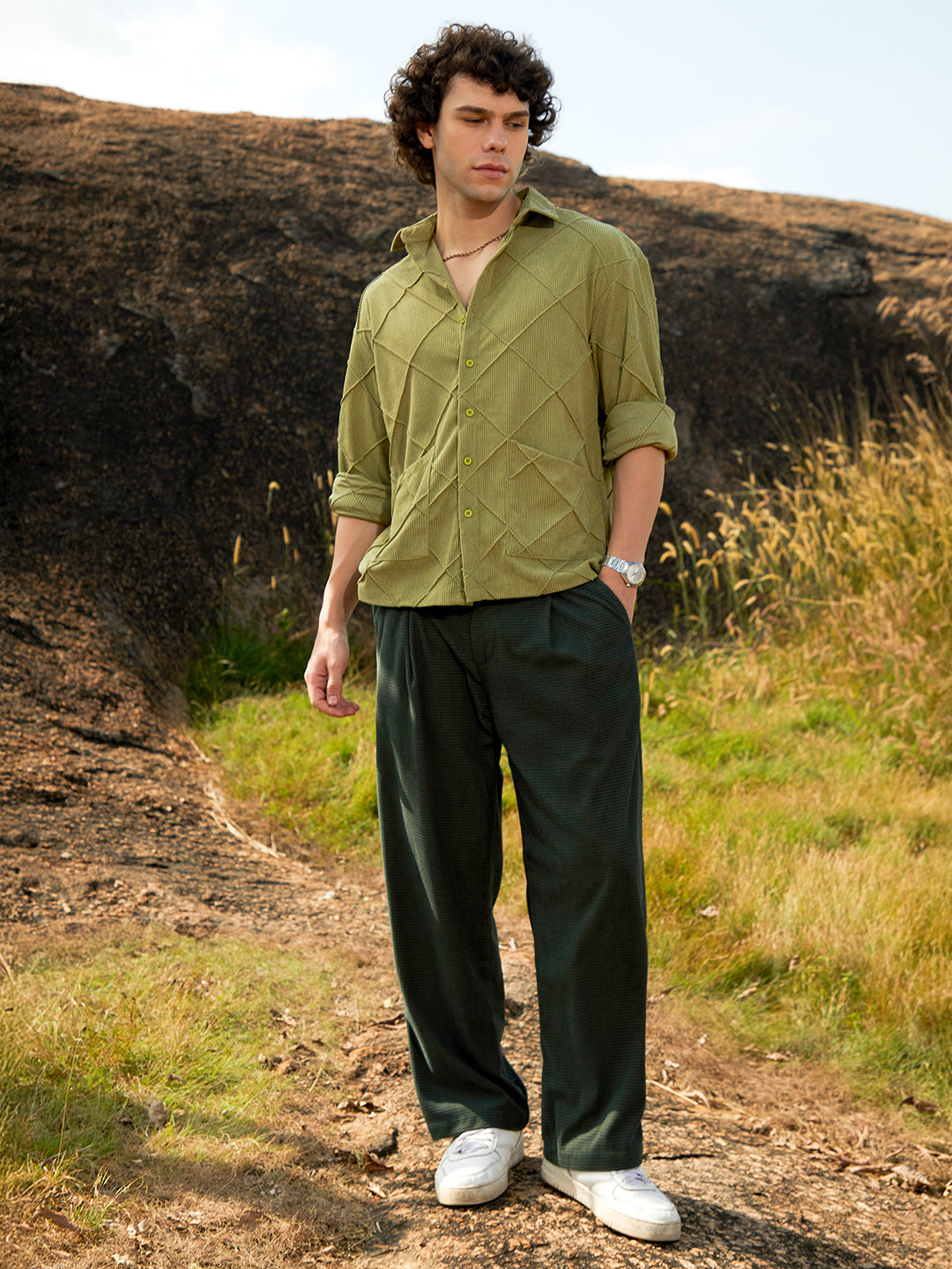 Grid-Corduroy Shirt