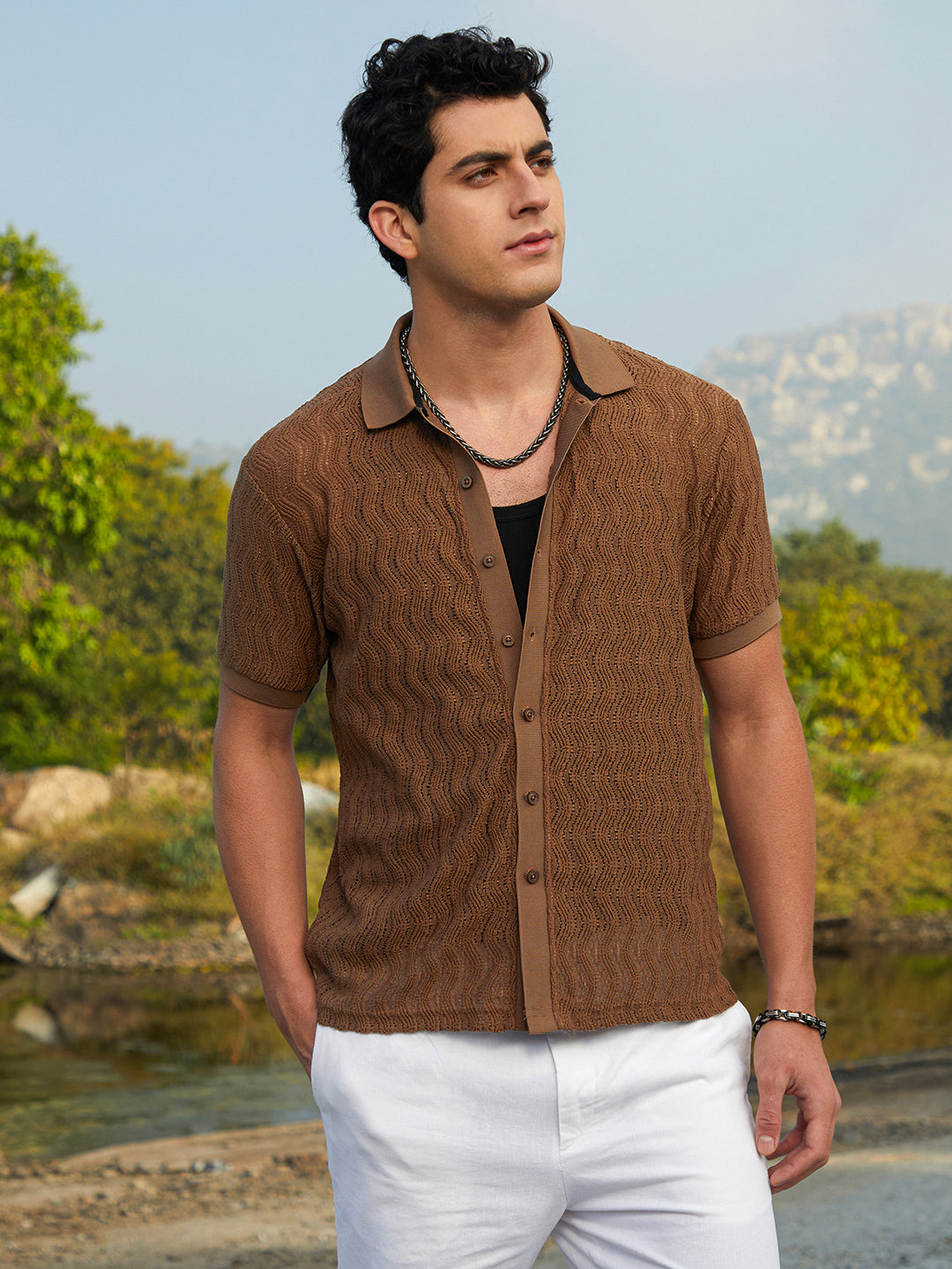 Swirl-Knit Polo Shirt