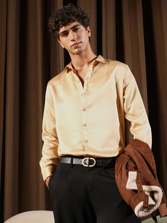 Solid-Satin Regular Shirt