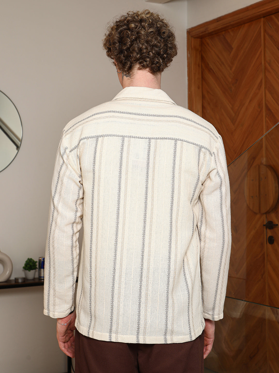 Striped Cotton Cuban Collar Shirt