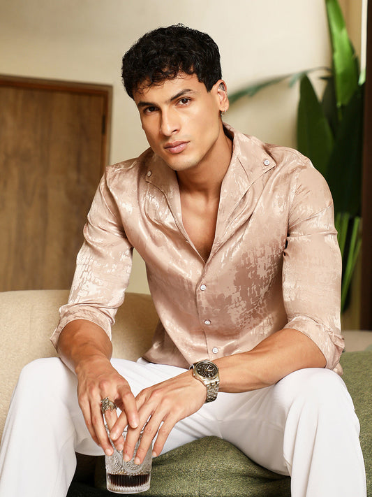 Droplet-Jacquard Satin Shirt