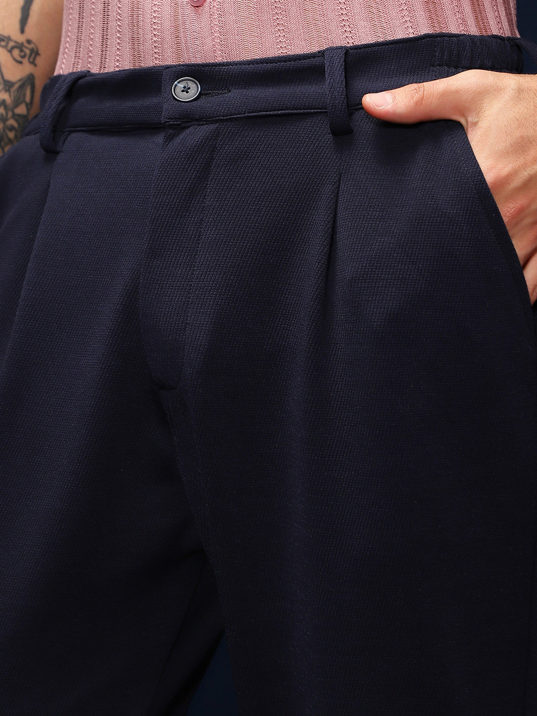 Micro-Waffle Straight Trousers