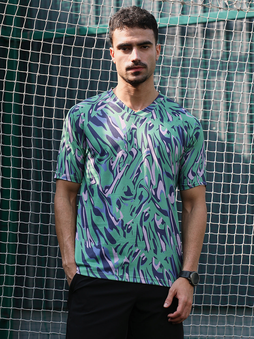 Abstract-Overlap Activewear T-Shirt