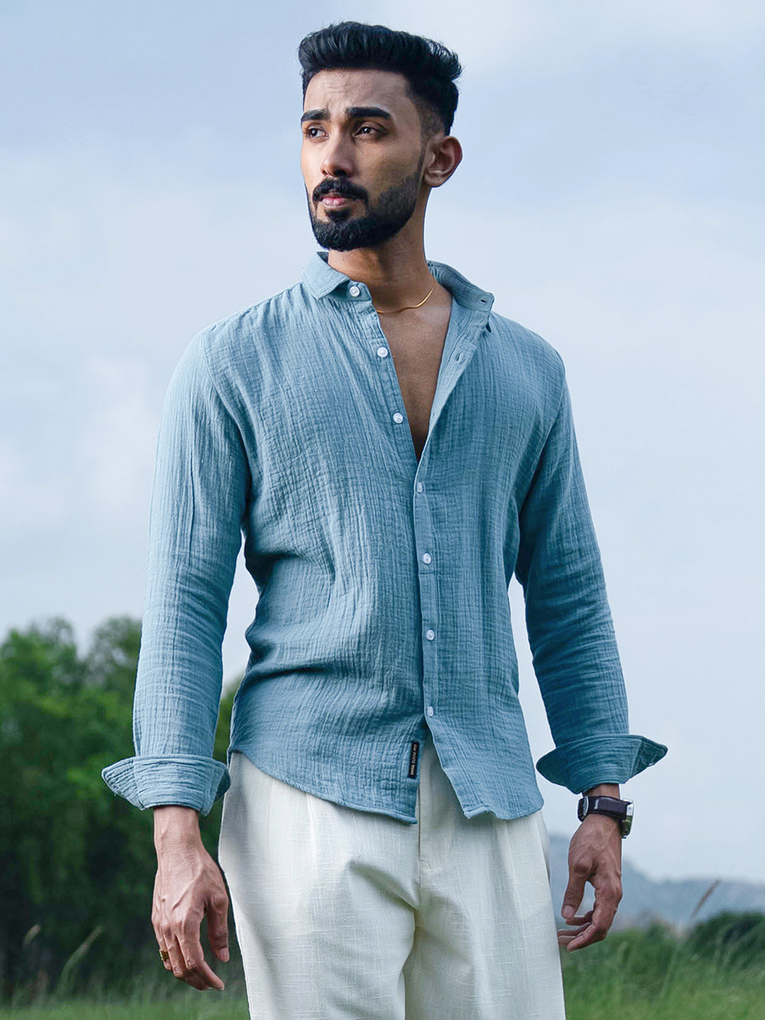 Sky Blue Breezy-Weave Shirt